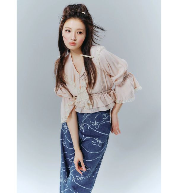 CALNAMUR「パールプリントデニムパンツ」|デニム|