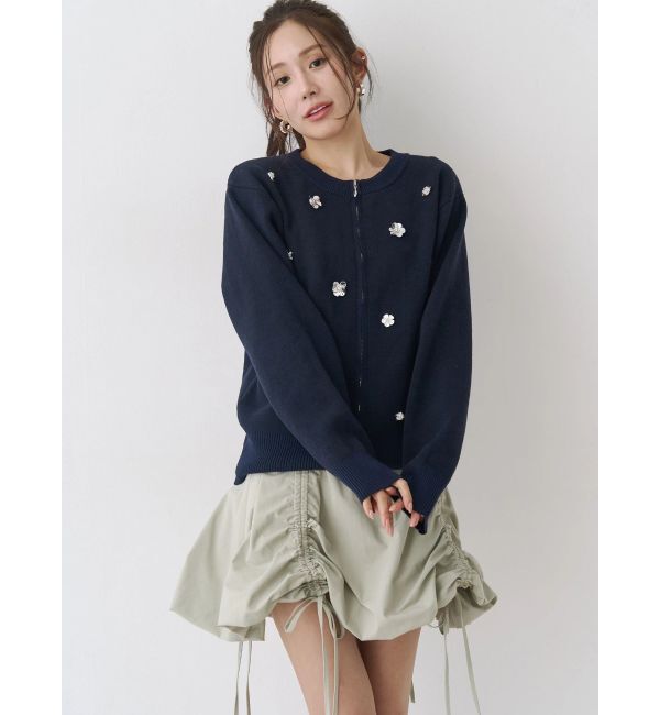 CALNAMUR「フロントジップビジューニットカーディガン」|カーディガン|