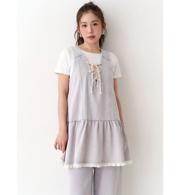 CALNAMUR「フロントレースアップデニムワンピース」|ワンピース|