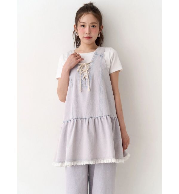 CALNAMUR「フロントレースアップデニムワンピース」|ワンピース|