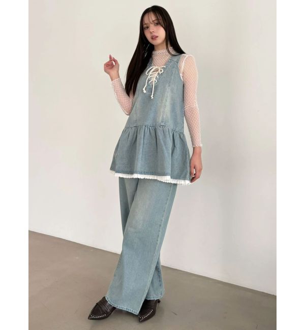 CALNAMUR「フロントレースアップデニムワンピース」|ワンピース|
