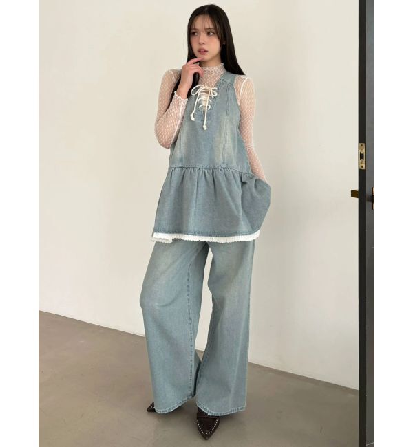 CALNAMUR「フロントレースアップデニムワンピース」|ワンピース|