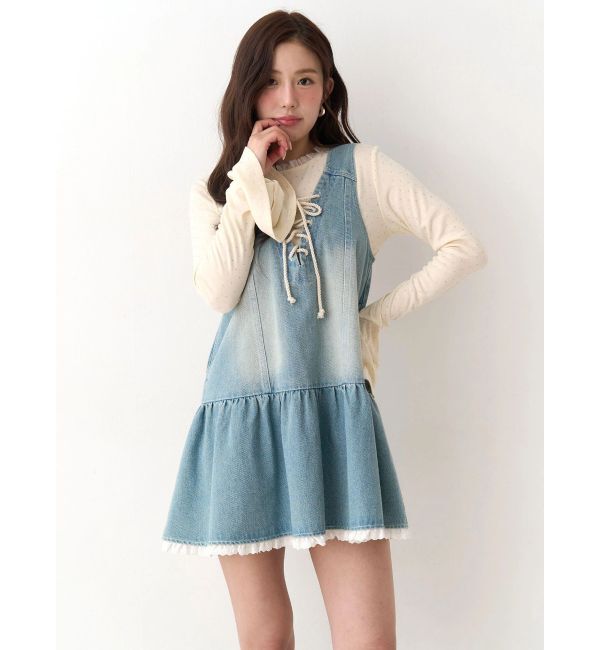 CALNAMUR「フロントレースアップデニムワンピース」|ワンピース|