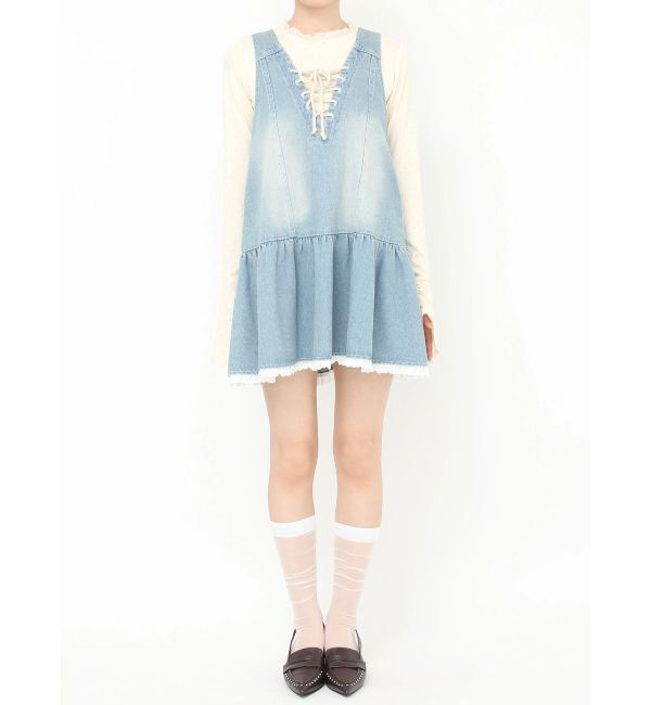 CALNAMUR「フロントレースアップデニムワンピース」|ワンピース|