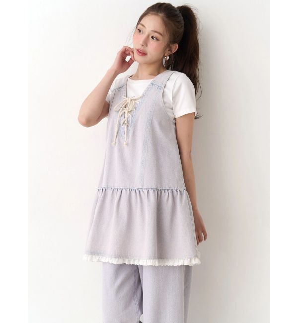CALNAMUR「フロントレースアップデニムワンピース」|ワンピース|