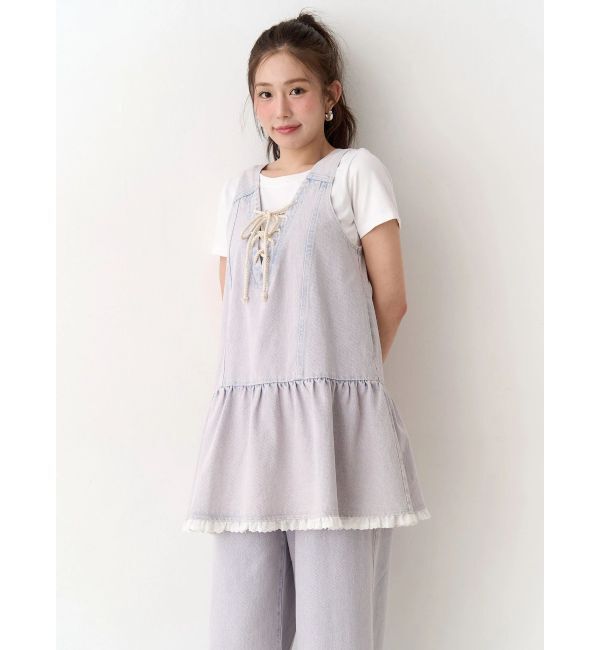 CALNAMUR「フロントレースアップデニムワンピース」|ワンピース|