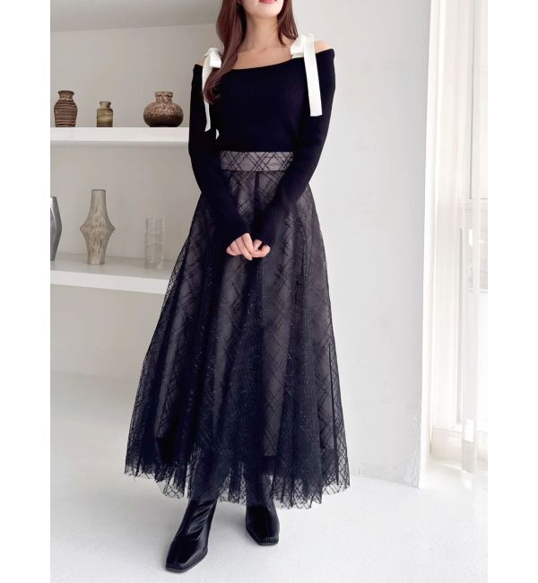 dazzlin「【再生産分】スパンコールチュールチェックスカート」|スカート|