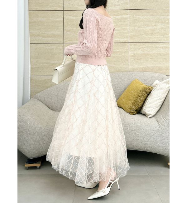 dazzlin「【再生産分】スパンコールチュールチェックスカート」|スカート|