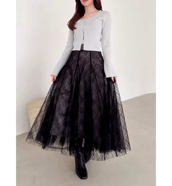 dazzlin「【再生産分】スパンコールチュールチェックスカート」|スカート|