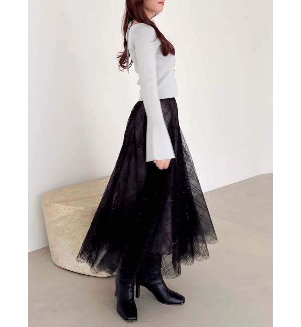 dazzlin「【再生産分】スパンコールチュールチェックスカート」|スカート|