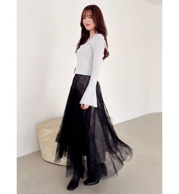 dazzlin「【再生産分】スパンコールチュールチェックスカート」|スカート|