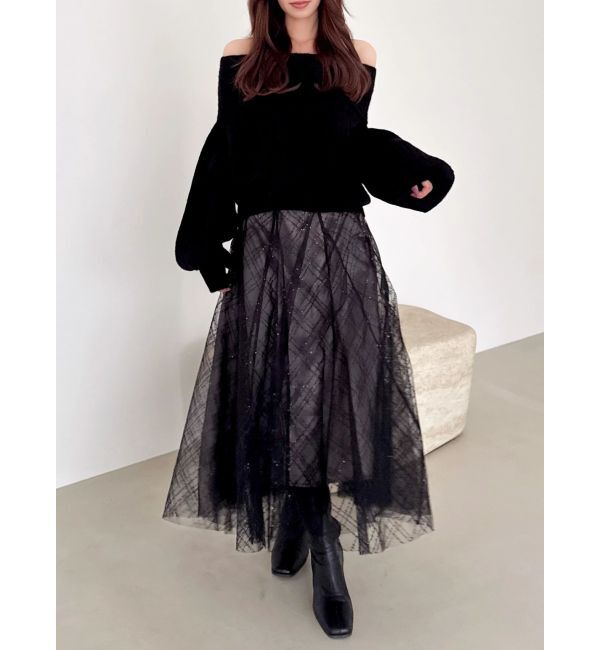 dazzlin「【再生産分】スパンコールチュールチェックスカート」|スカート|