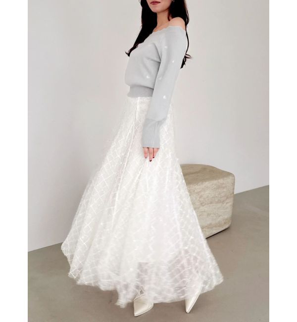 dazzlin「【再生産分】スパンコールチュールチェックスカート」|スカート|