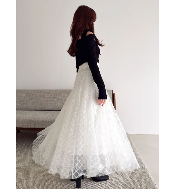 dazzlin「【再生産分】スパンコールチュールチェックスカート」|スカート|