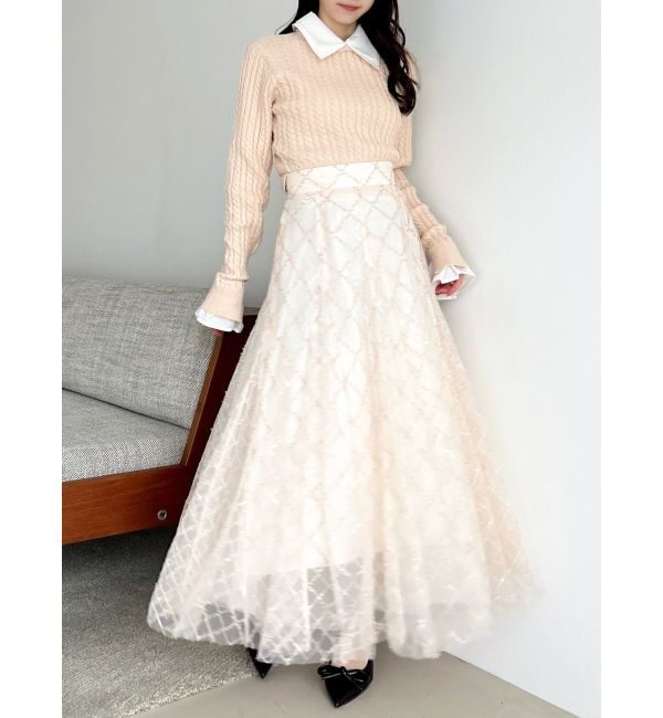 dazzlin「【再生産分】スパンコールチュールチェックスカート」|スカート|