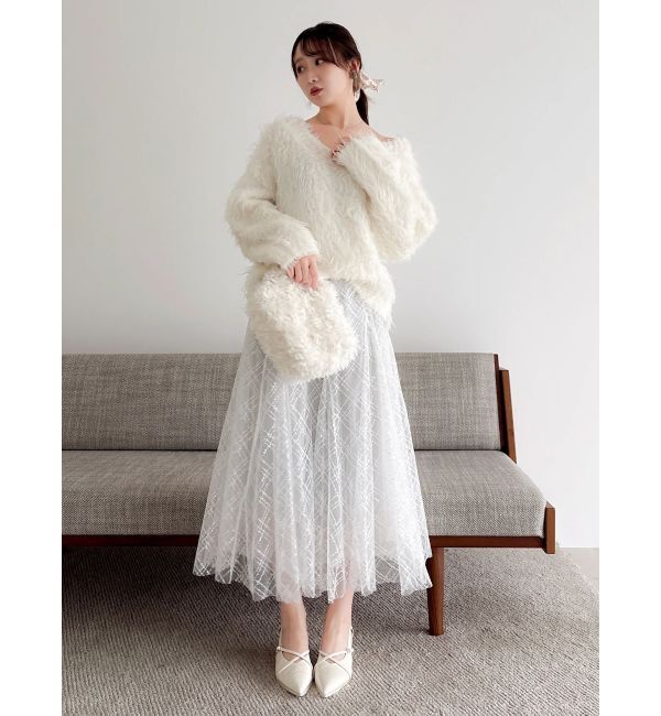 dazzlin「【再生産分】スパンコールチュールチェックスカート」|スカート|