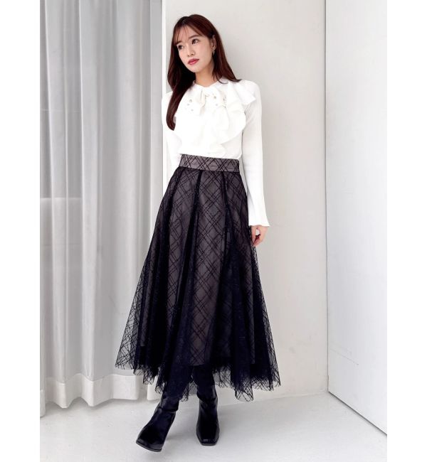 dazzlin「【再生産分】スパンコールチュールチェックスカート」|スカート|