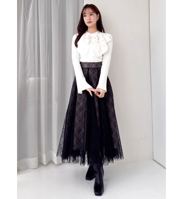 dazzlin「【再生産分】スパンコールチュールチェックスカート」|スカート|