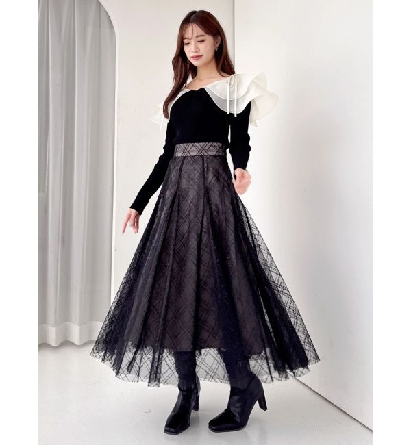 dazzlin「【再生産分】スパンコールチュールチェックスカート」|スカート|