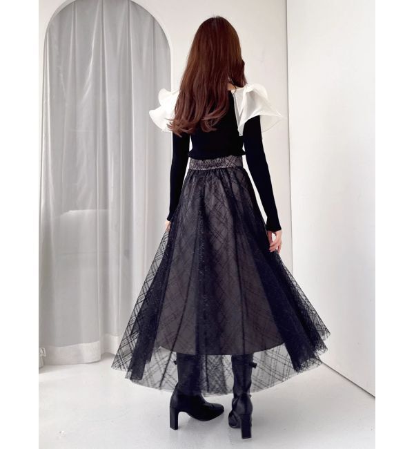 dazzlin「【再生産分】スパンコールチュールチェックスカート」|スカート|