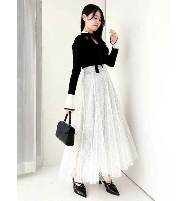 dazzlin「【再生産分】スパンコールチュールチェックスカート」|スカート|
