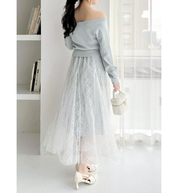 dazzlin「【再生産分】スパンコールチュールチェックスカート」|スカート|