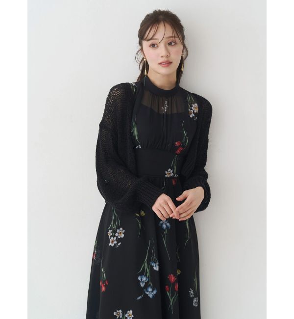 MERCURYDUO「透かし編みラメ混ボレロカーディガン」|カーディガン|ブラック