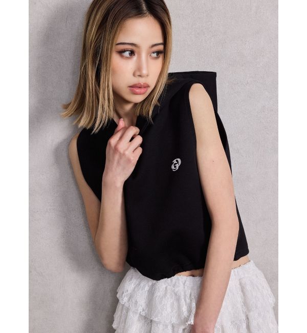 GYDA「GD HEM スピンドルノースリショートパーカー」|パーカー|ブラック