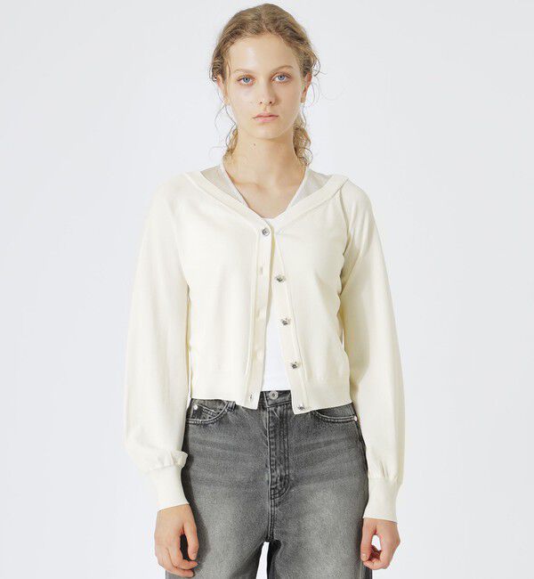  「シアーコンビカーディガン」|ニット・セーター|ホワイト