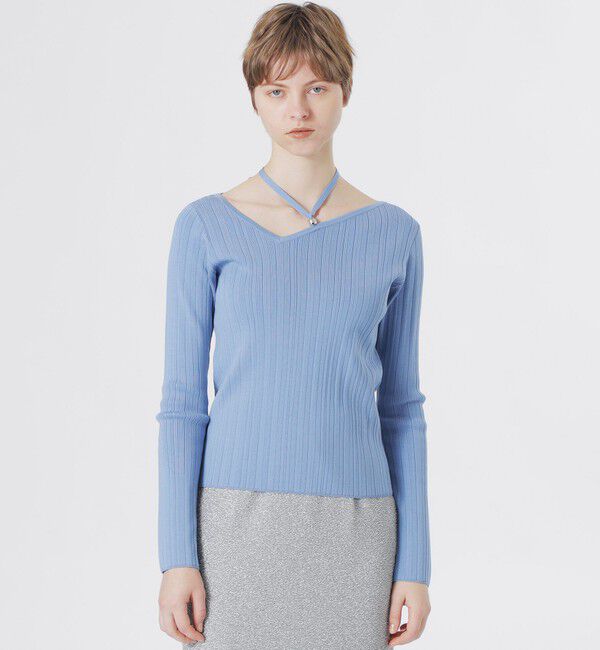  「ホルターカットアウトニット」|ニット・セーター|サックスブルー