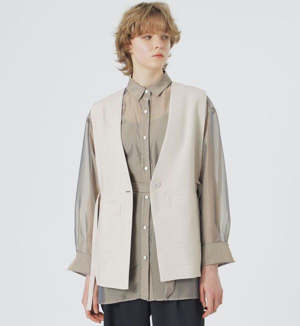  「ノーカラージレ」|ベスト・ジレ|ベージュ