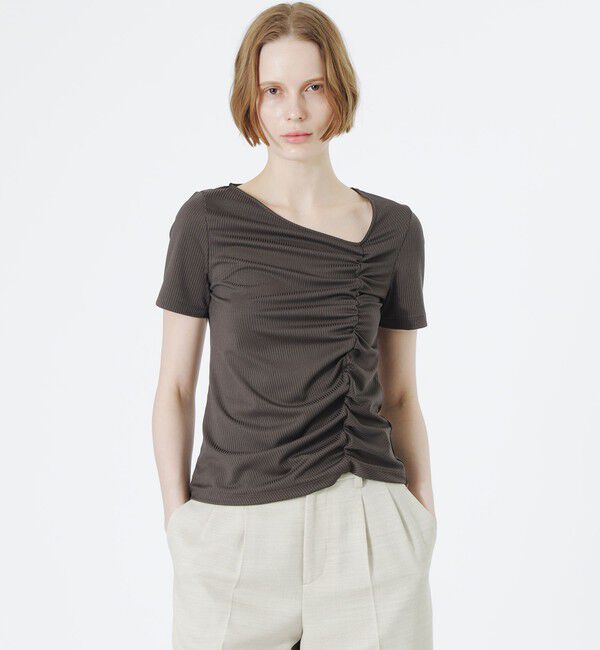  「アシンメトリーネックトップス」|Tシャツ・カットソー|チャコールグレー