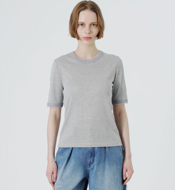  「ラメリブTシャツ」|Tシャツ・カットソー|グレー