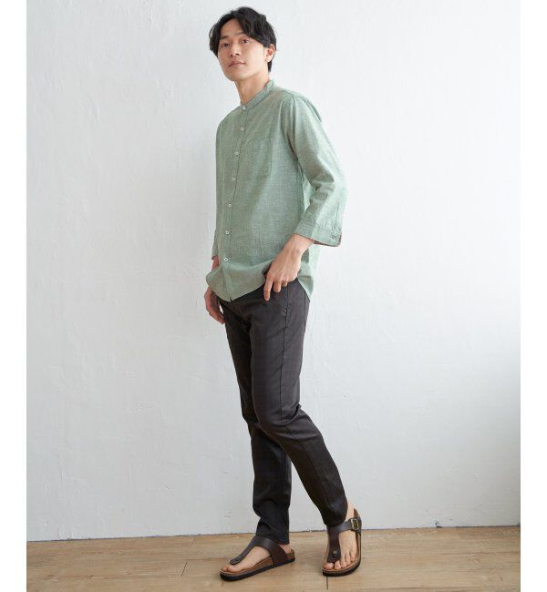 ikka「【速乾】7分袖イージーケアリネンバンドカラーシャツ」|シャツ・ブラウス|