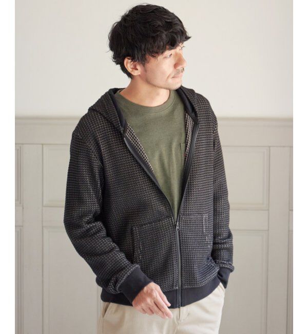 ikka「ビッグワッフルジップパーカー」|カーディガン|