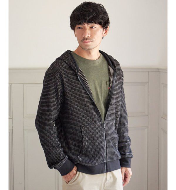 ikka「ビッグワッフルジップパーカー」|カーディガン|