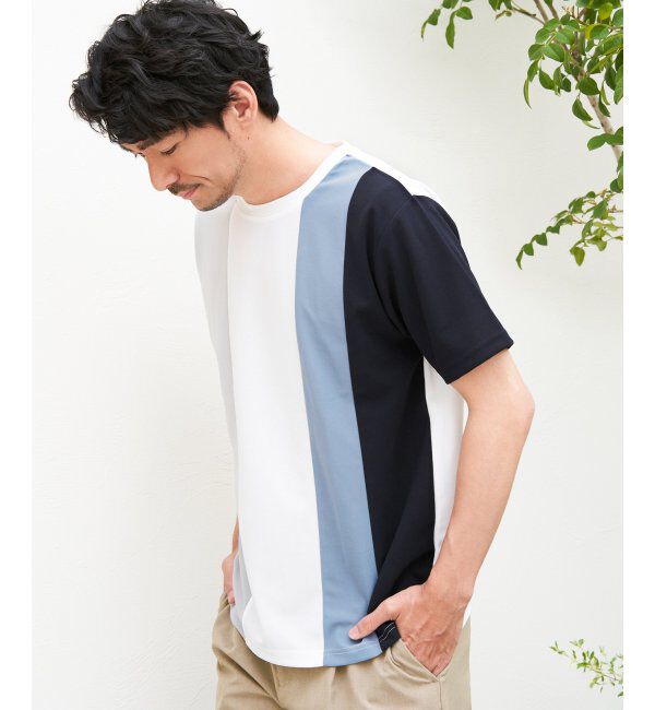 ikka「【接触冷感／吸水速乾】マルチファンクション縦切り替えTシャツ」|Tシャツ・カットソー|