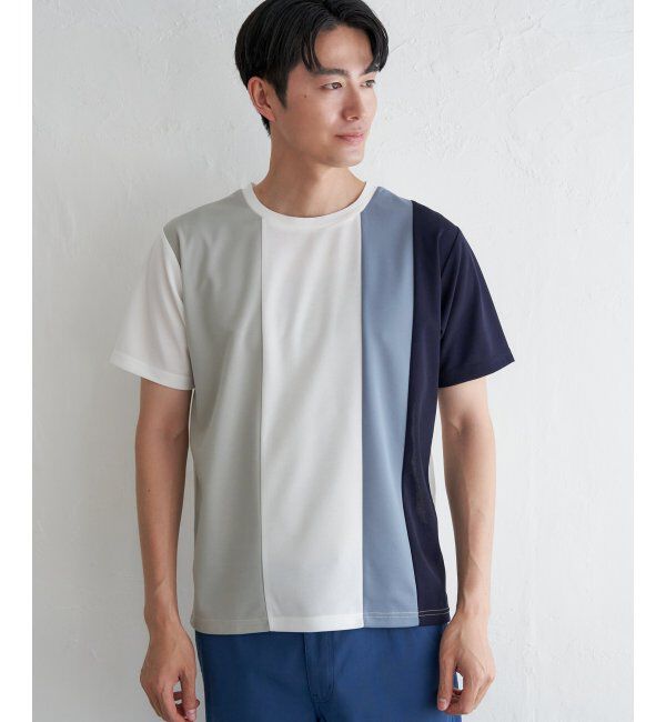 ikka「【接触冷感／吸水速乾】マルチファンクション縦切り替えTシャツ」|Tシャツ・カットソー|