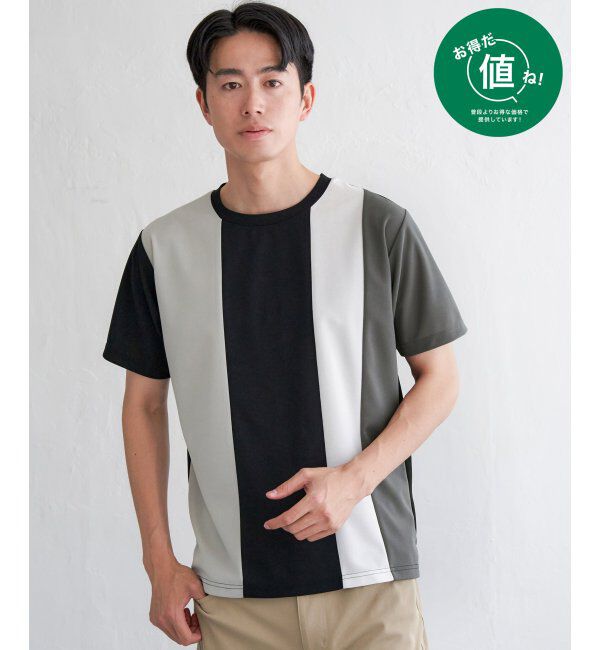 ikka「【接触冷感／吸水速乾】マルチファンクション縦切り替えTシャツ」|Tシャツ・カットソー|ブラック