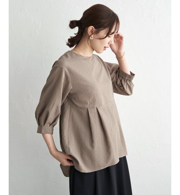 ikka「サッカーペプラムブラウス」|シャツ・ブラウス|ブラウン