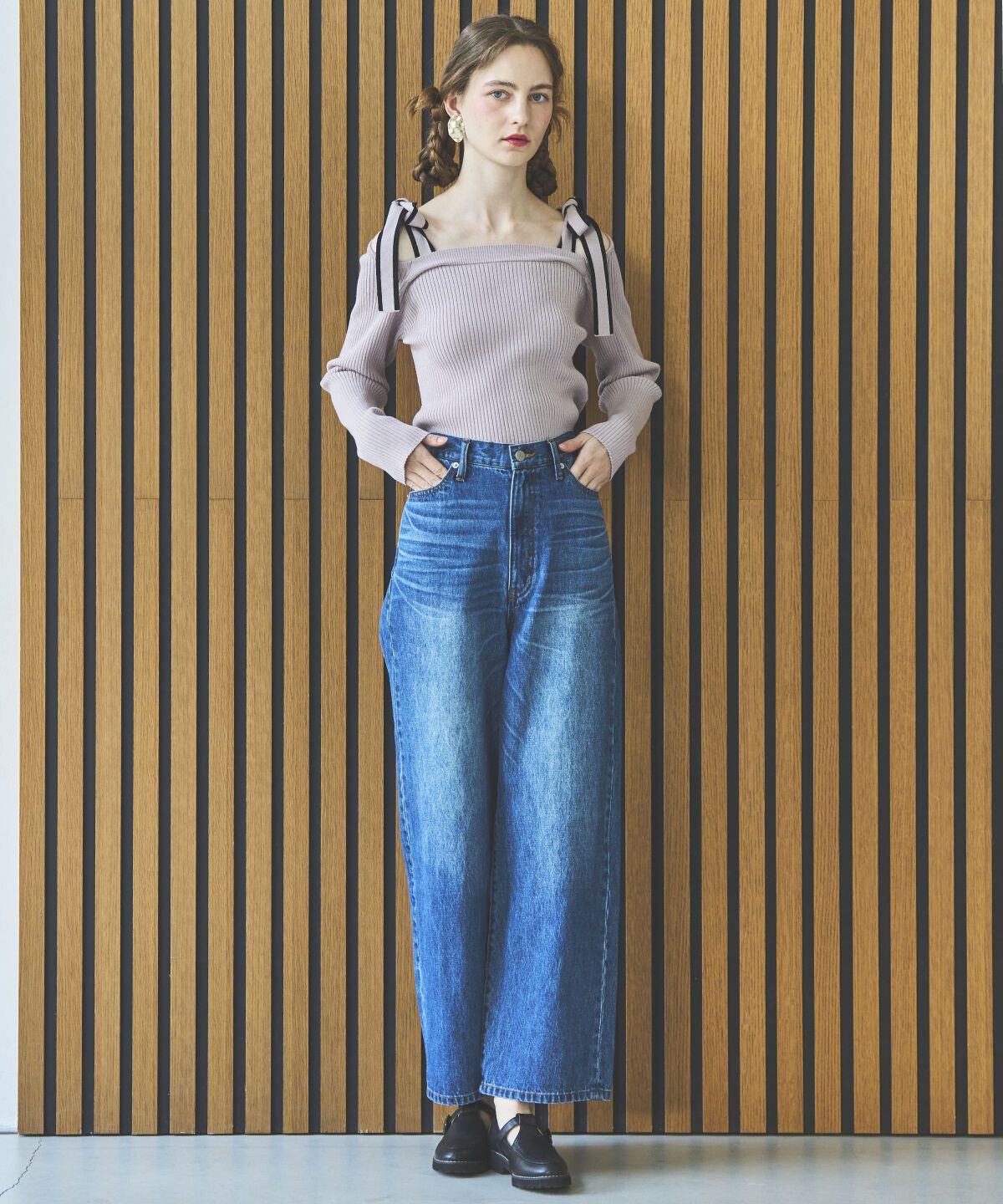 アンドクチュール「配色ショルダーリボンニットプルオーバー」|ニット・セーター|