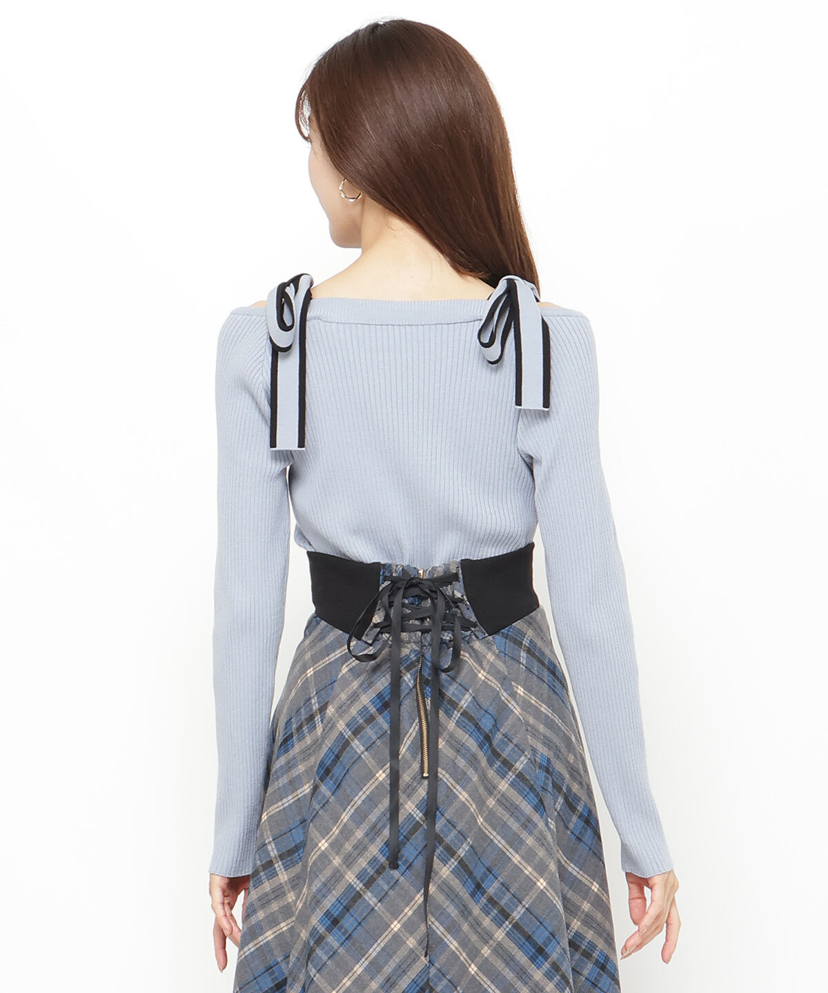 アンドクチュール「配色ショルダーリボンニットプルオーバー」|ニット・セーター|