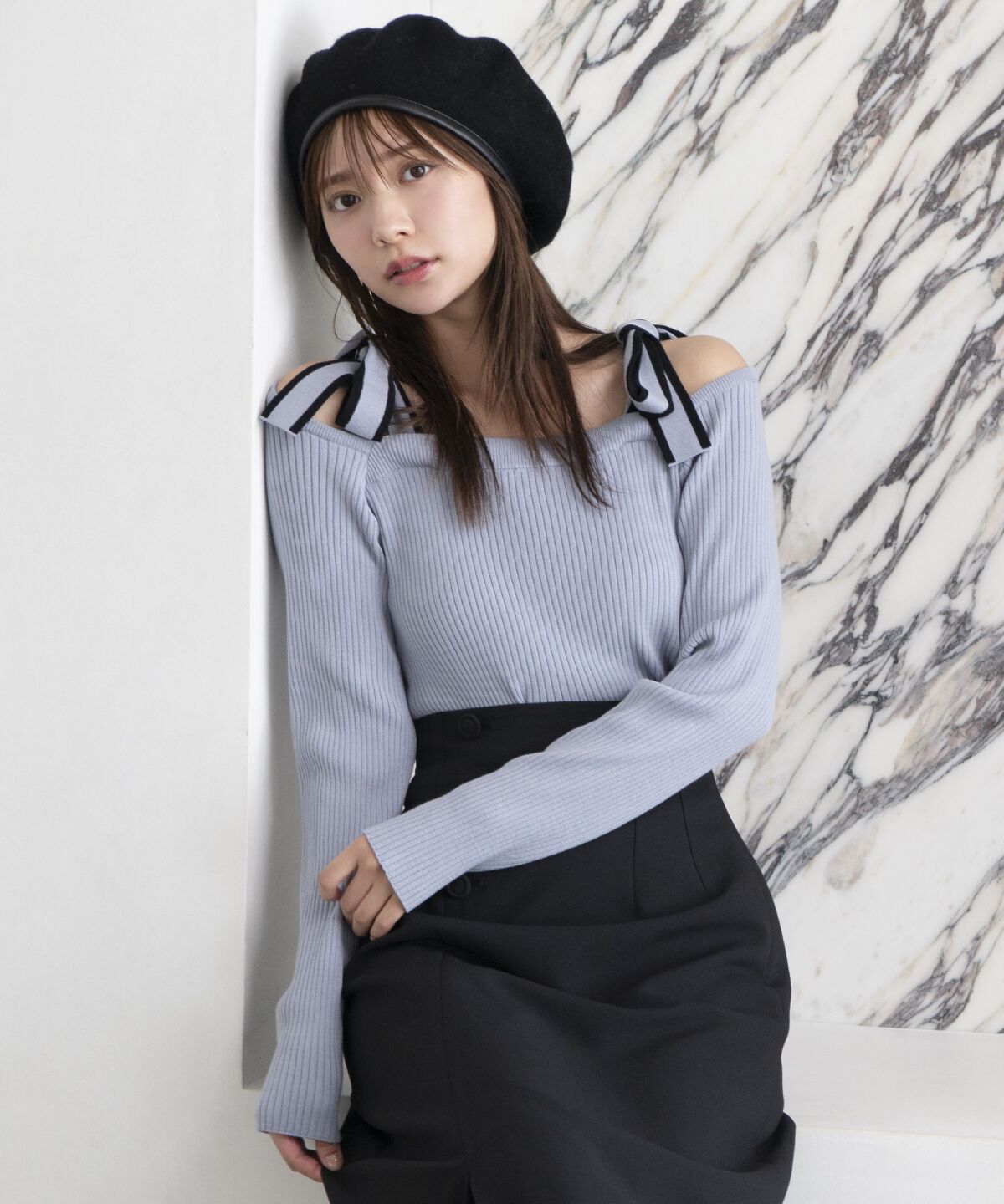 アンドクチュール「配色ショルダーリボンニットプルオーバー」|ニット・セーター|