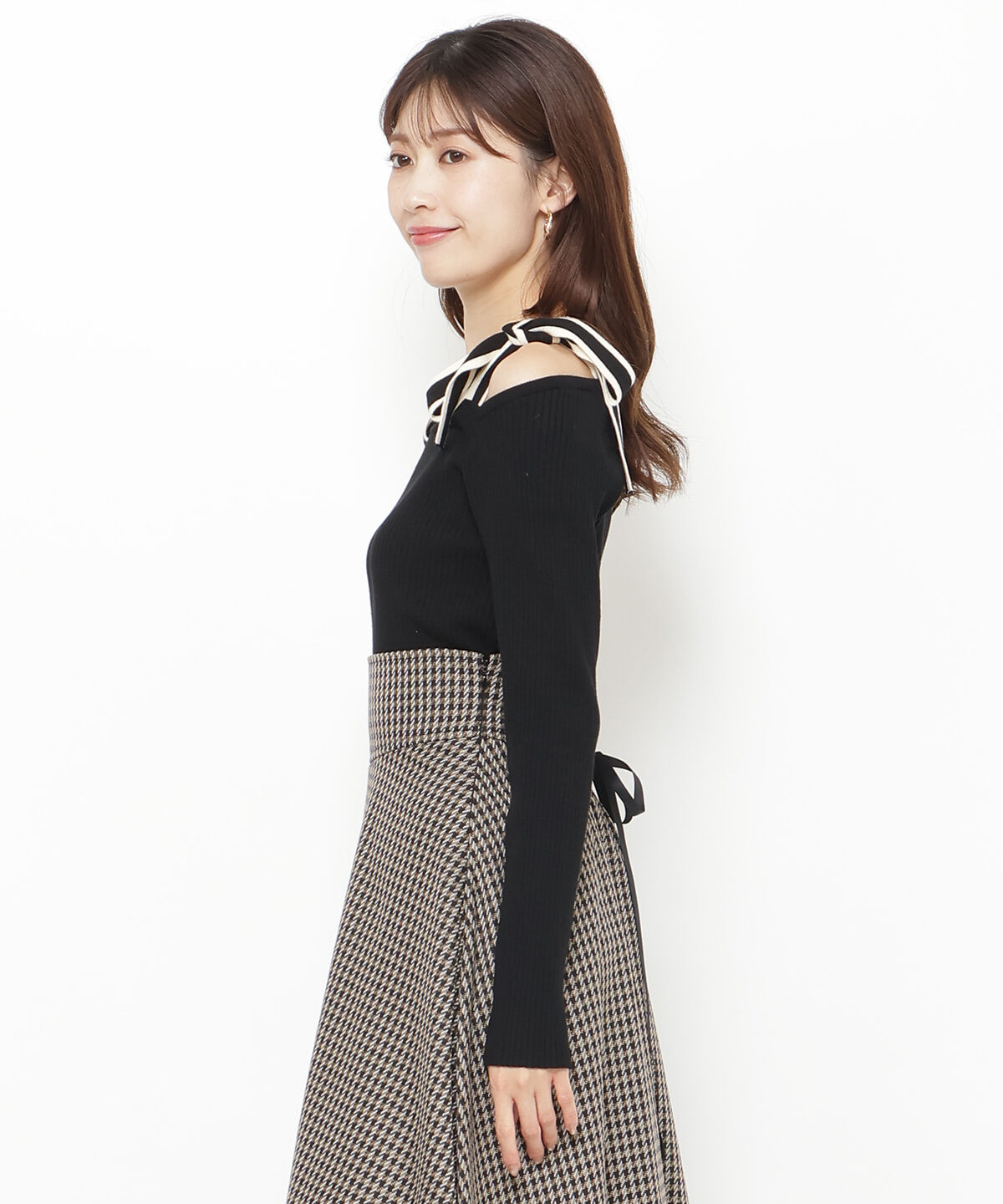 アンドクチュール「配色ショルダーリボンニットプルオーバー」|ニット・セーター|