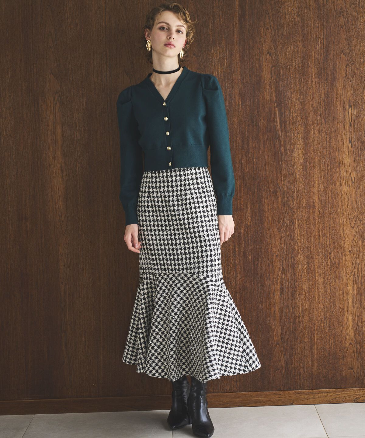 アンドクチュール「袖ギャザーVネックカーデプルオーバー」|カーディガン|