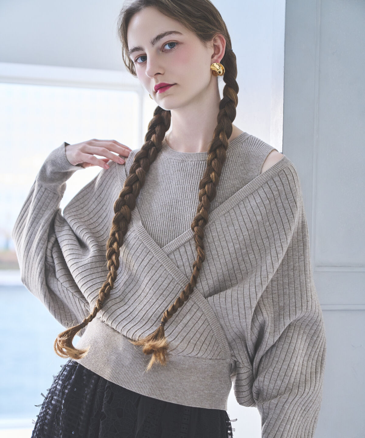 アンドクチュール「ManyWayレイヤードニットプルオーバー」|ニット・セーター|ブラウン