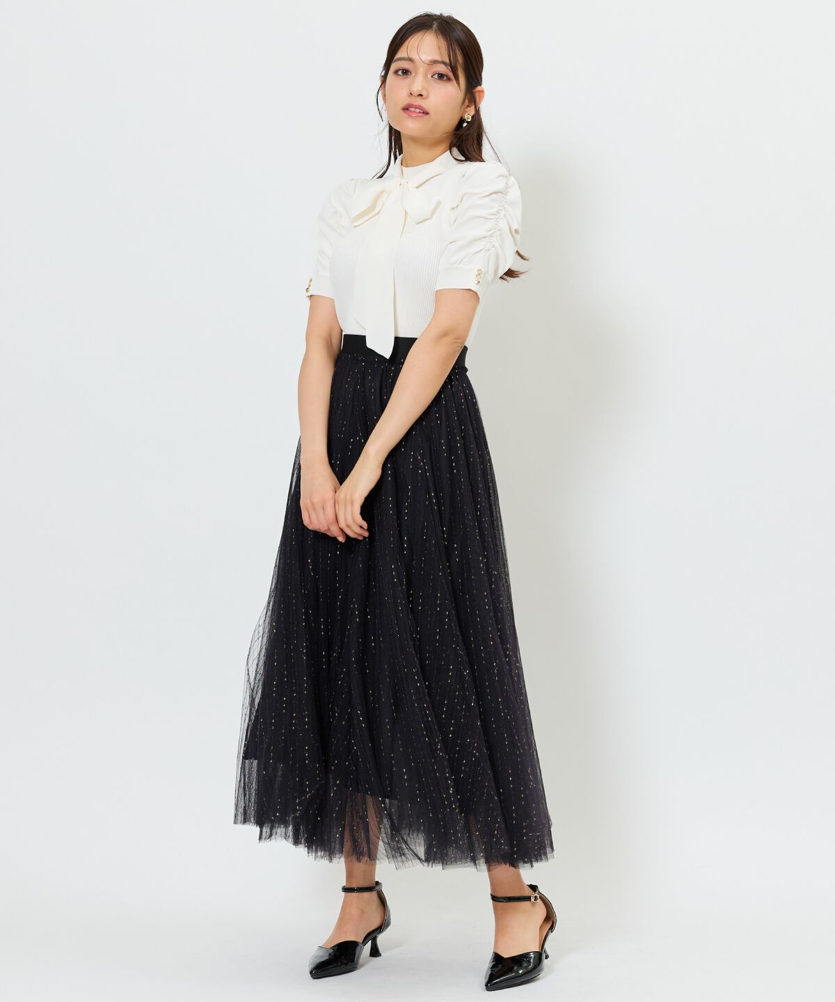アンドクチュール「ラメストライプチュールフレアスカート」|フレア|