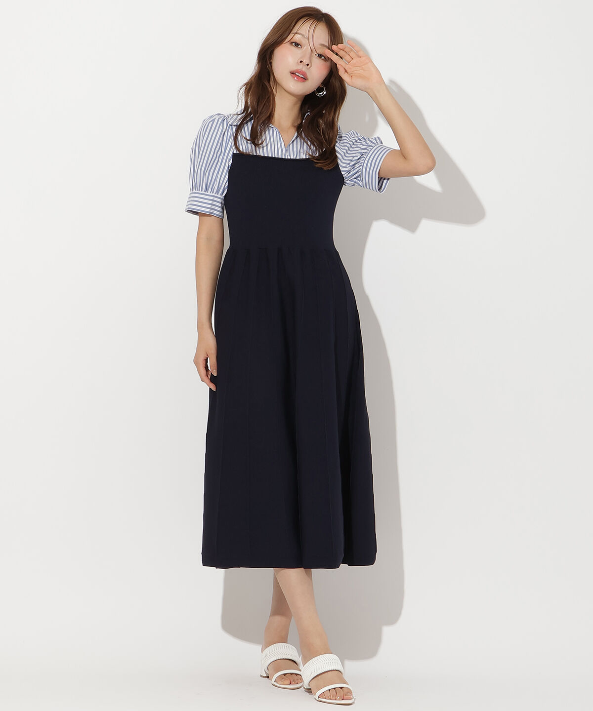 アンドクチュール「シャツドッキング配色ワンピース」|ワンピース|