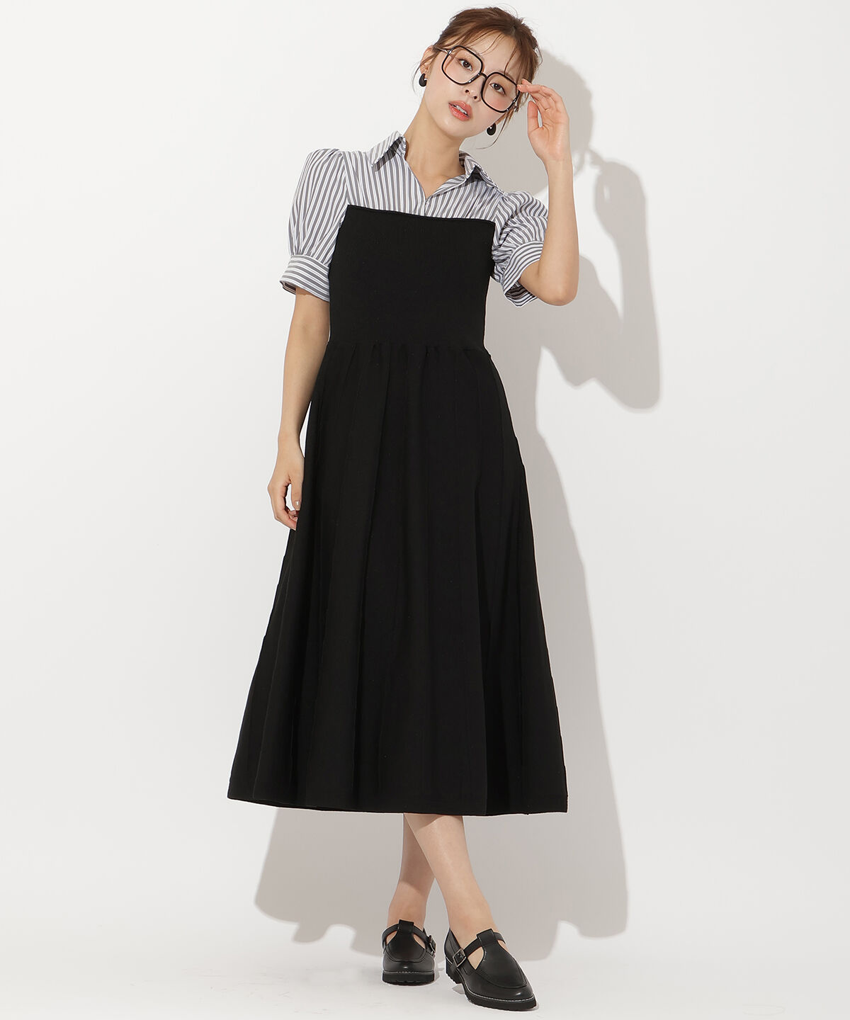 アンドクチュール「シャツドッキング配色ワンピース」|ワンピース|