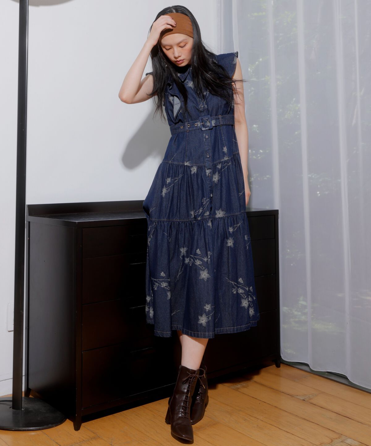 アンドクチュール「デニムフラワージャガードワンピース」|ワンピース|ブルー